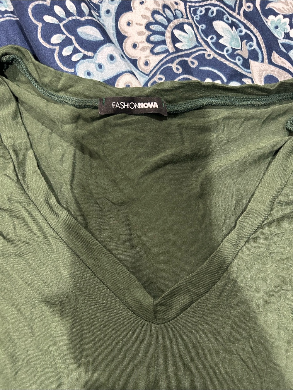 Fashion Nova Olive V-Neck Short Sleeve Bodysuit - Picture 2 of 3